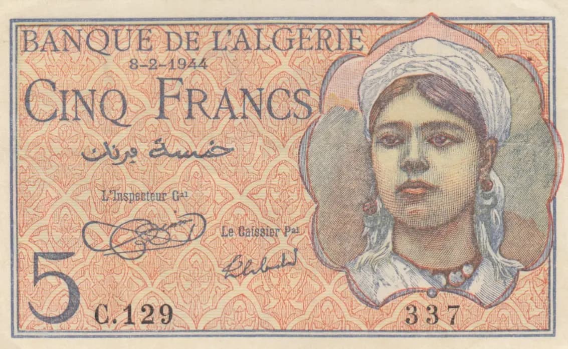 5 francs 1944 from Algeria, P-94a (1944) — image 1