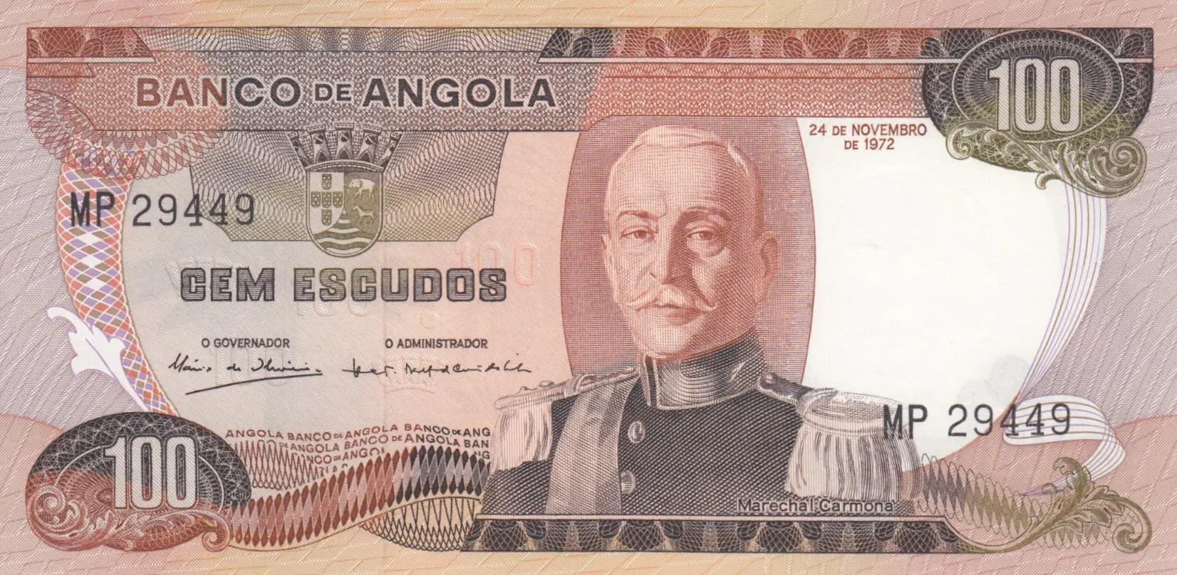 100 escudos 1972 from Angola, P-101