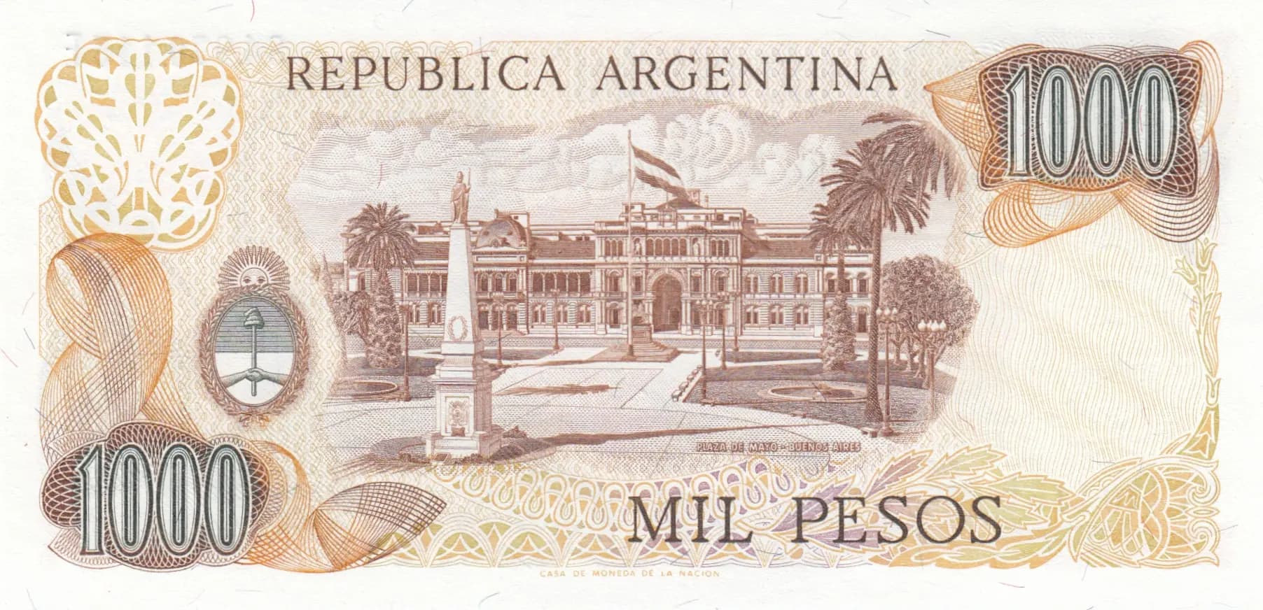 1000 pesos 1976 from Argentina, P-304b (1976) — image 2