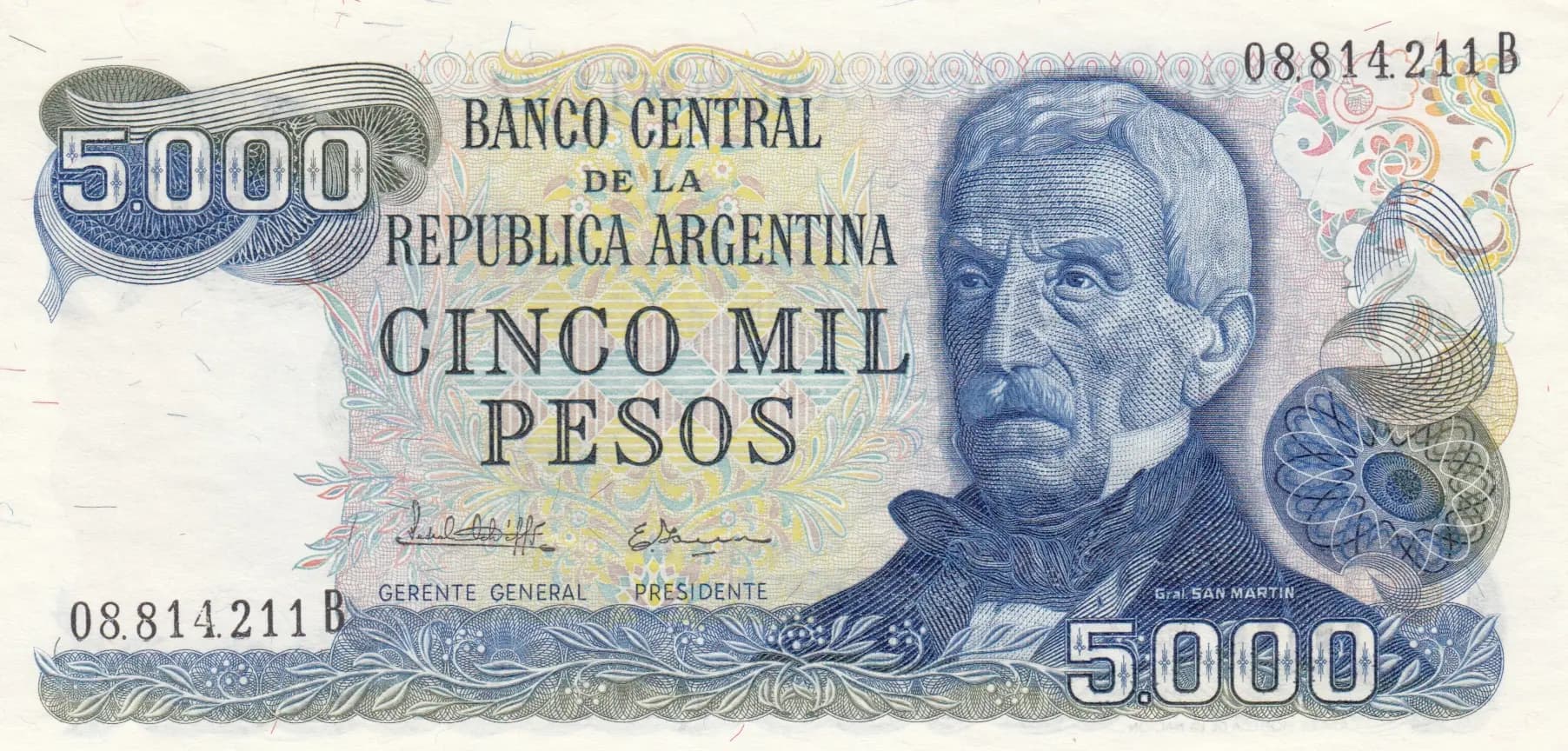 5000 pesos 1977 from Argentina, P-305b (1977) — image 1