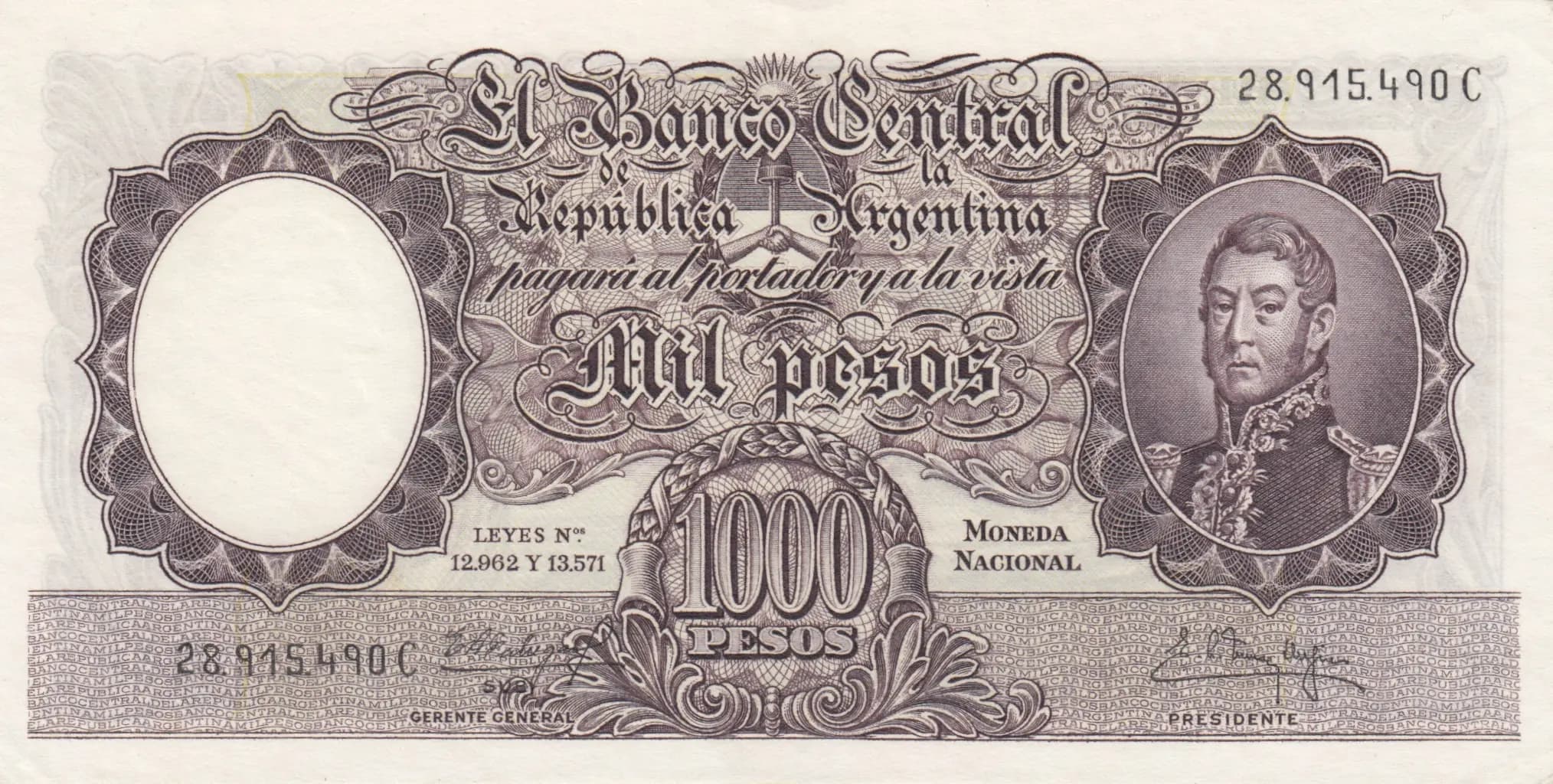 1000 pesos 1954 from Argentina, P-274
