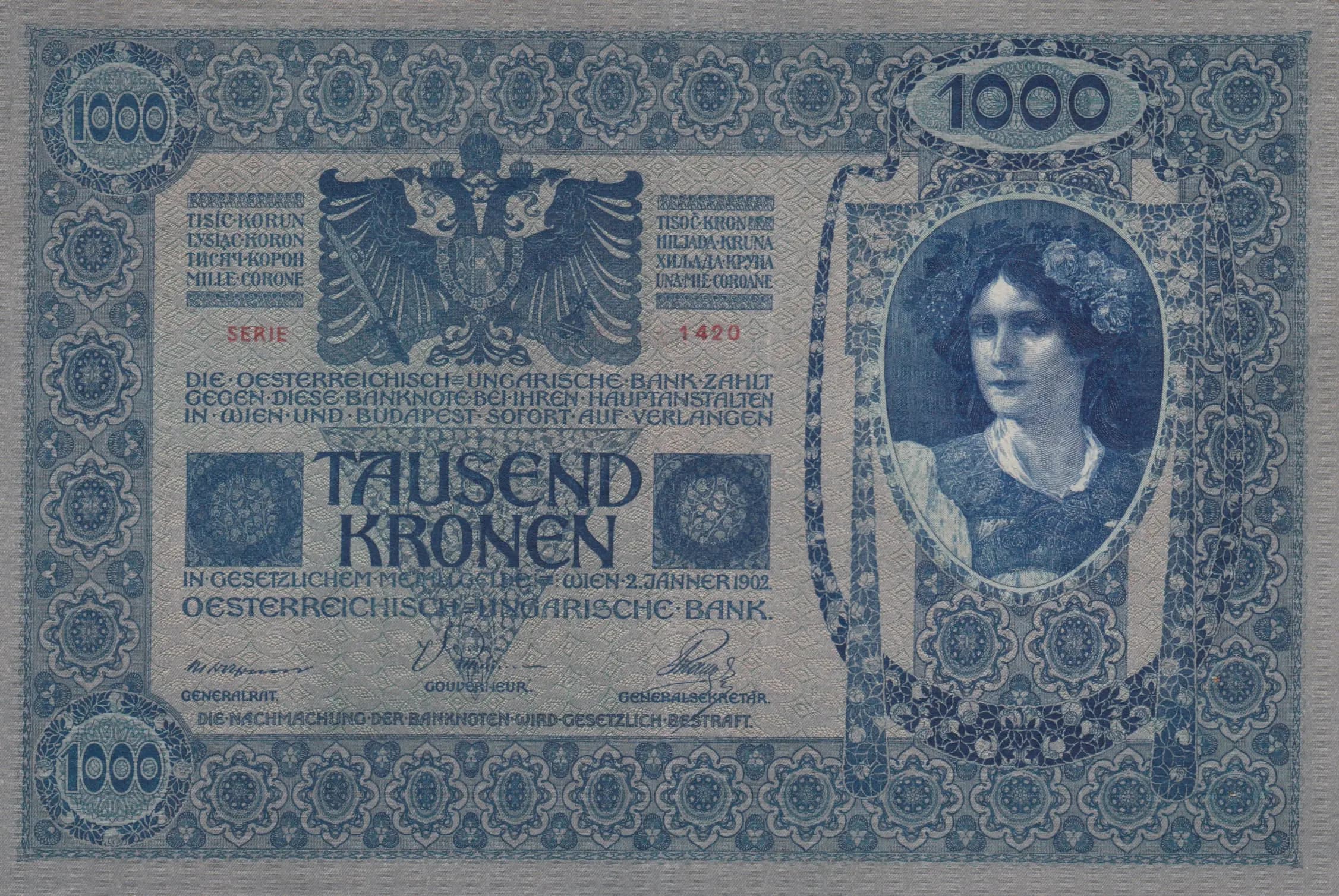 1000 kronen 1919 from Austria, P-59 (1919) — image 2