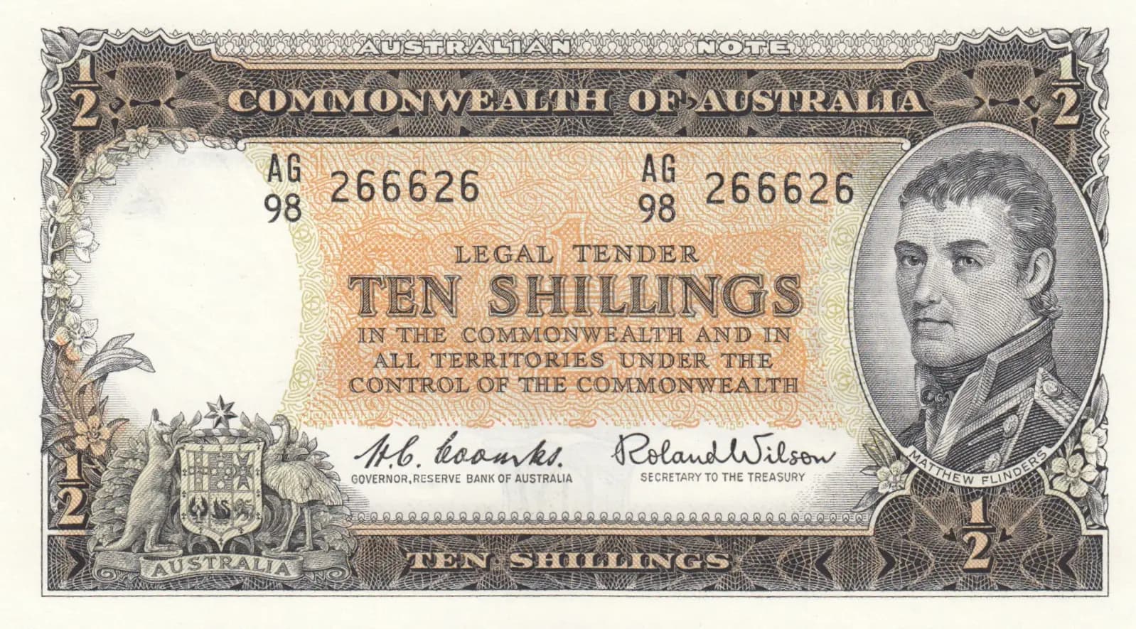 10 shillings= 1/2 pounds 1961 from Australia, P-33 (1961) — image 1