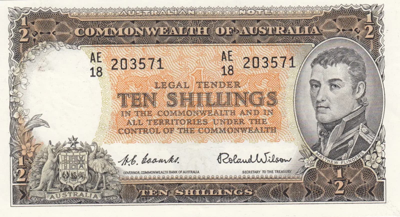 10 shillings= 1/2 pounds 1954 from Australia, P-29 (1954) — image 1