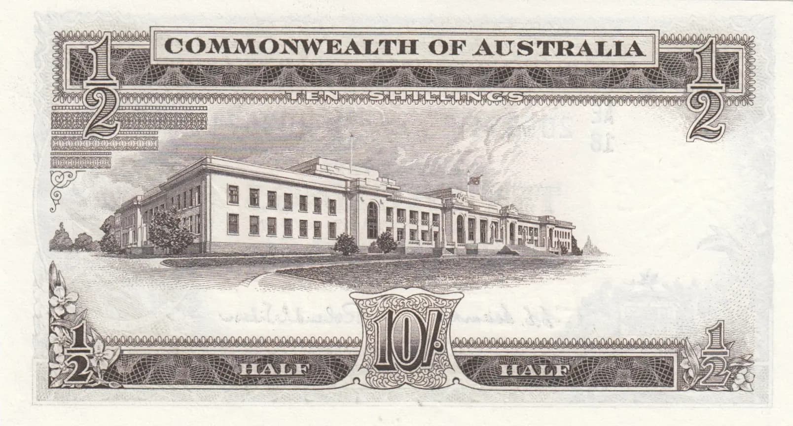 10 shillings= 1/2 pounds 1954 from Australia, P-29 (1954) — image 2