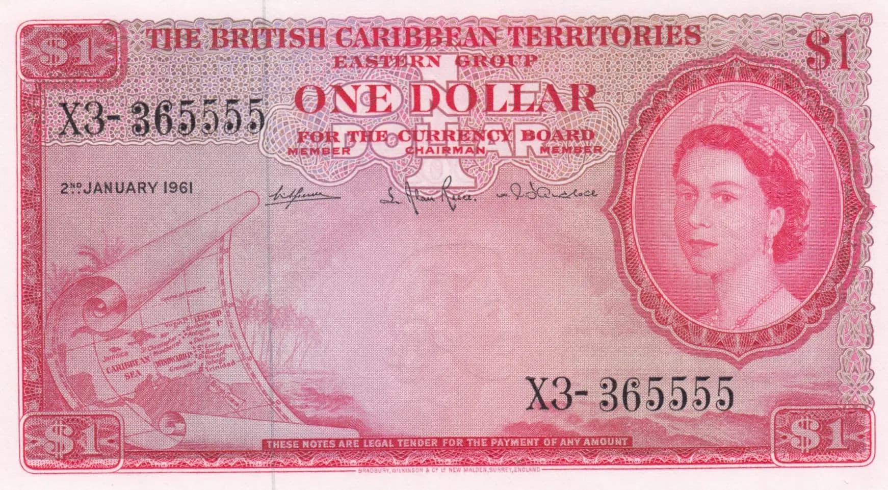 1 dollar 1961 from British Caribbean Territories, P-7c