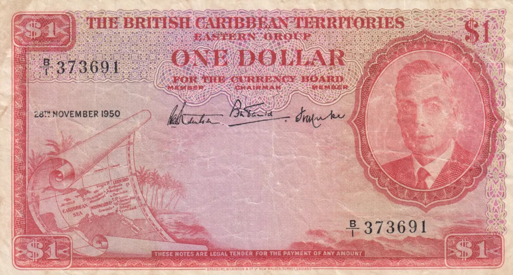 1 dollar 1950 from British Caribbean Territories, P-1