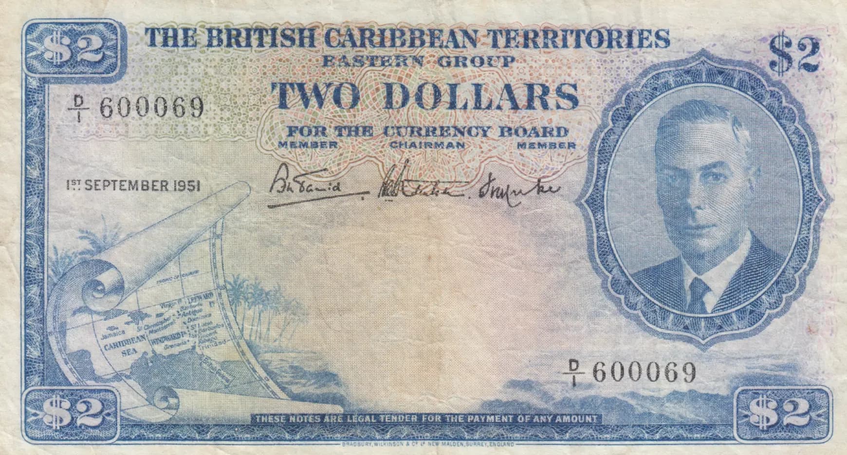 2 dollars 1951 from British Caribbean Territories, P-2