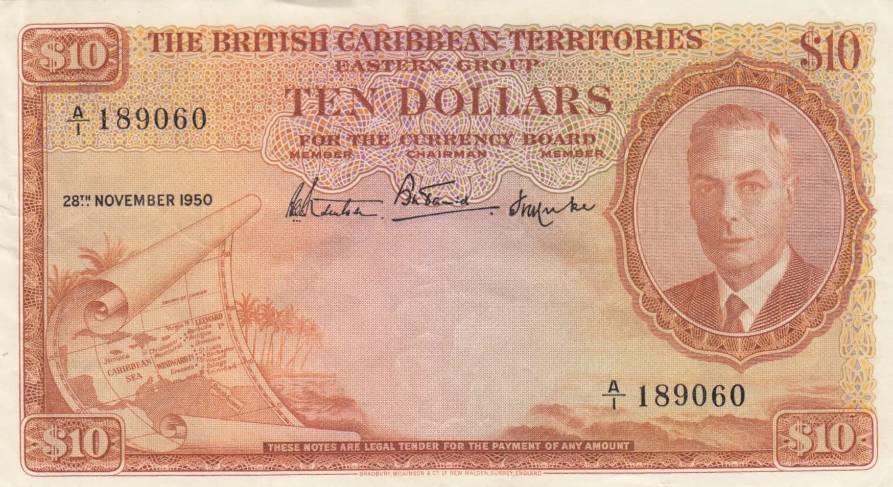 10 dollars 1950 from British Caribbean Territories, P-4