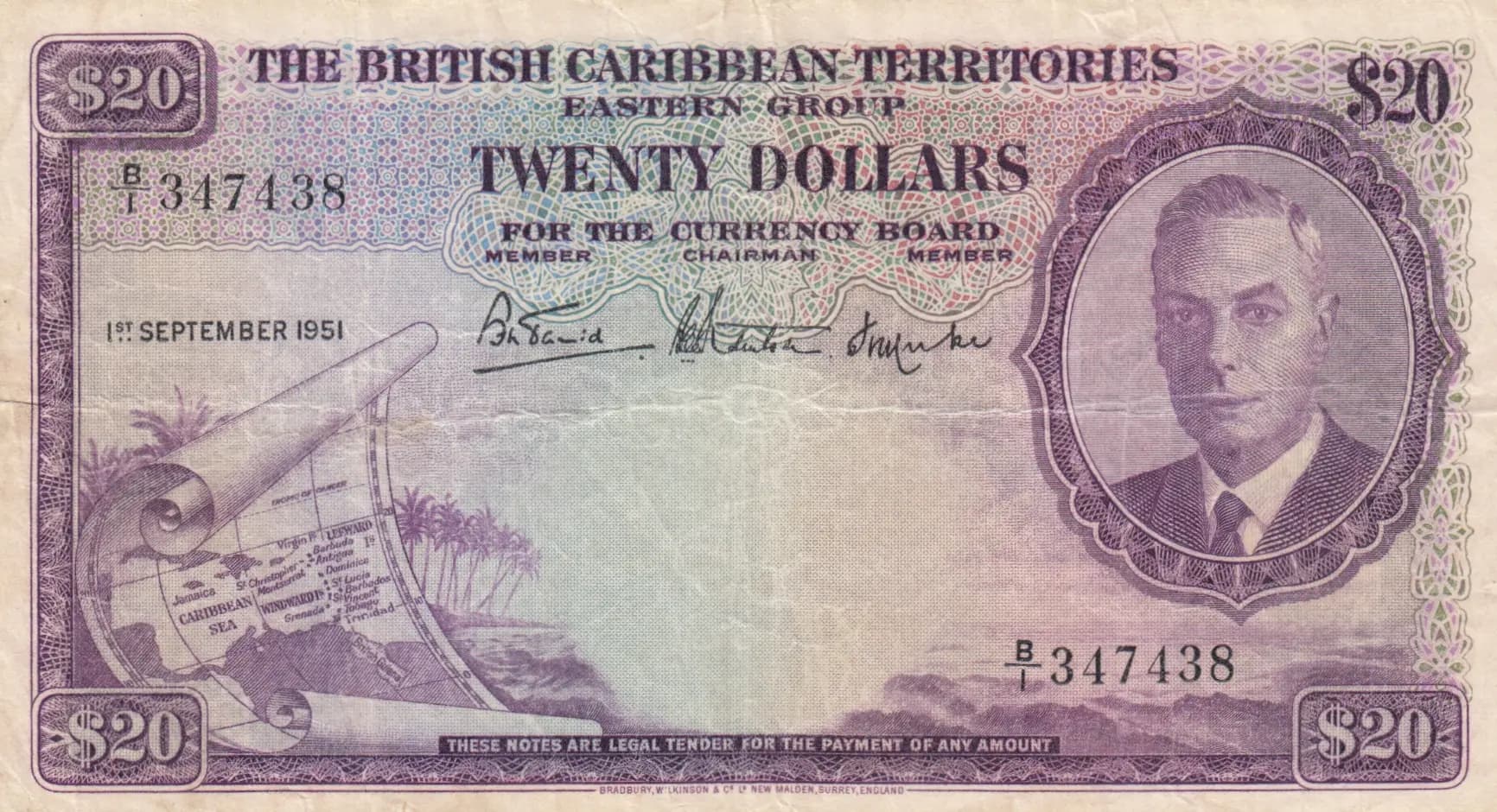 20 dollars 1951 from British Caribbean Territories, P-5 (1951) — image 1