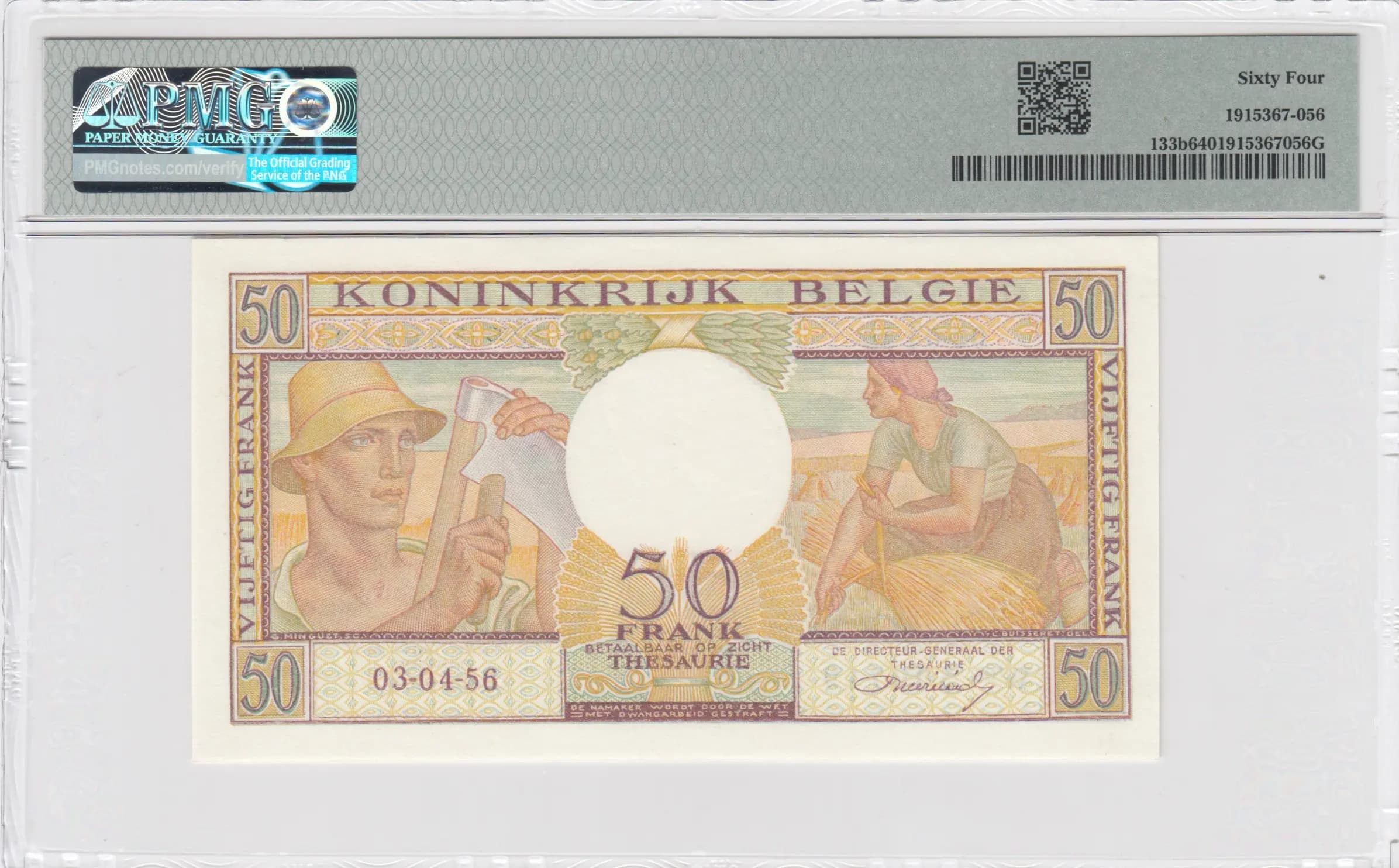 50 francs 1956 from Belgium, P-133b (1956) — image 2