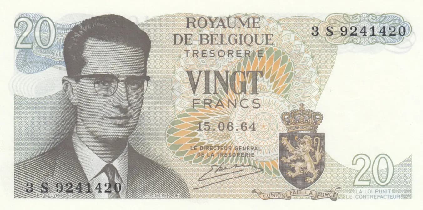 20 francs 1964 from Belgium, P-138(3) (1964) — image 1