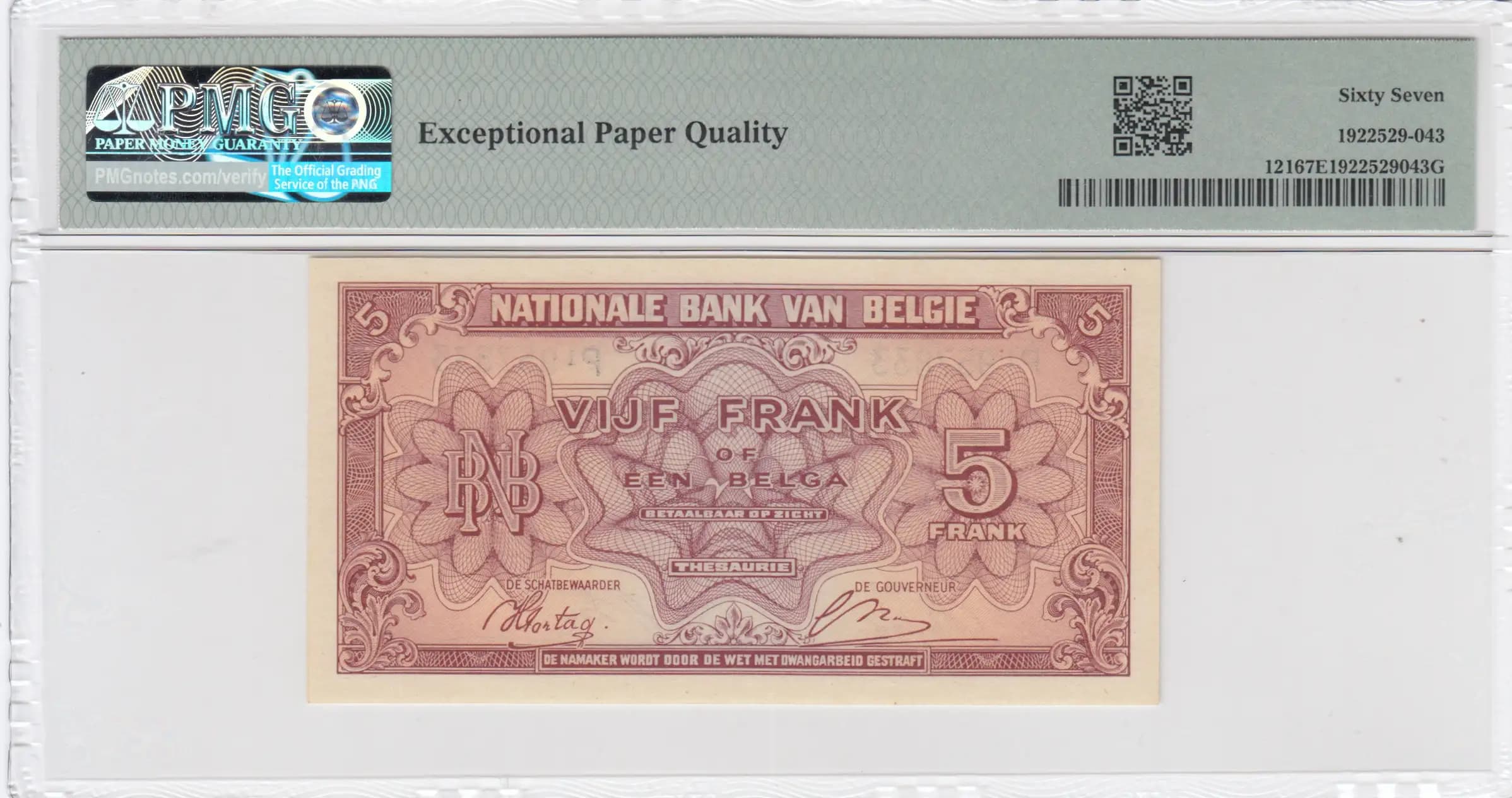 5 francs 1943 from Belgium, P-121 (1943) — image 2