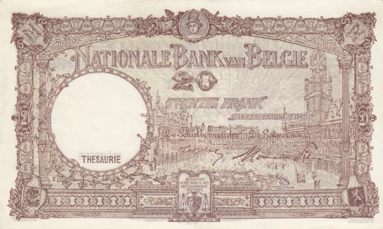 20 francs 1948 from Belgium, P-116 (1948) — image 2