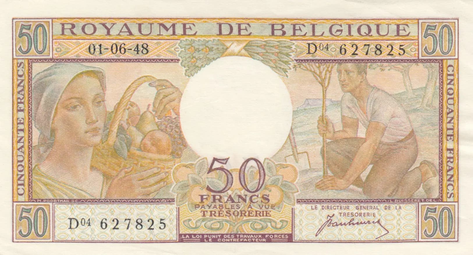 50 francs 1948 from Belgium, P-133a (1948) — image 1