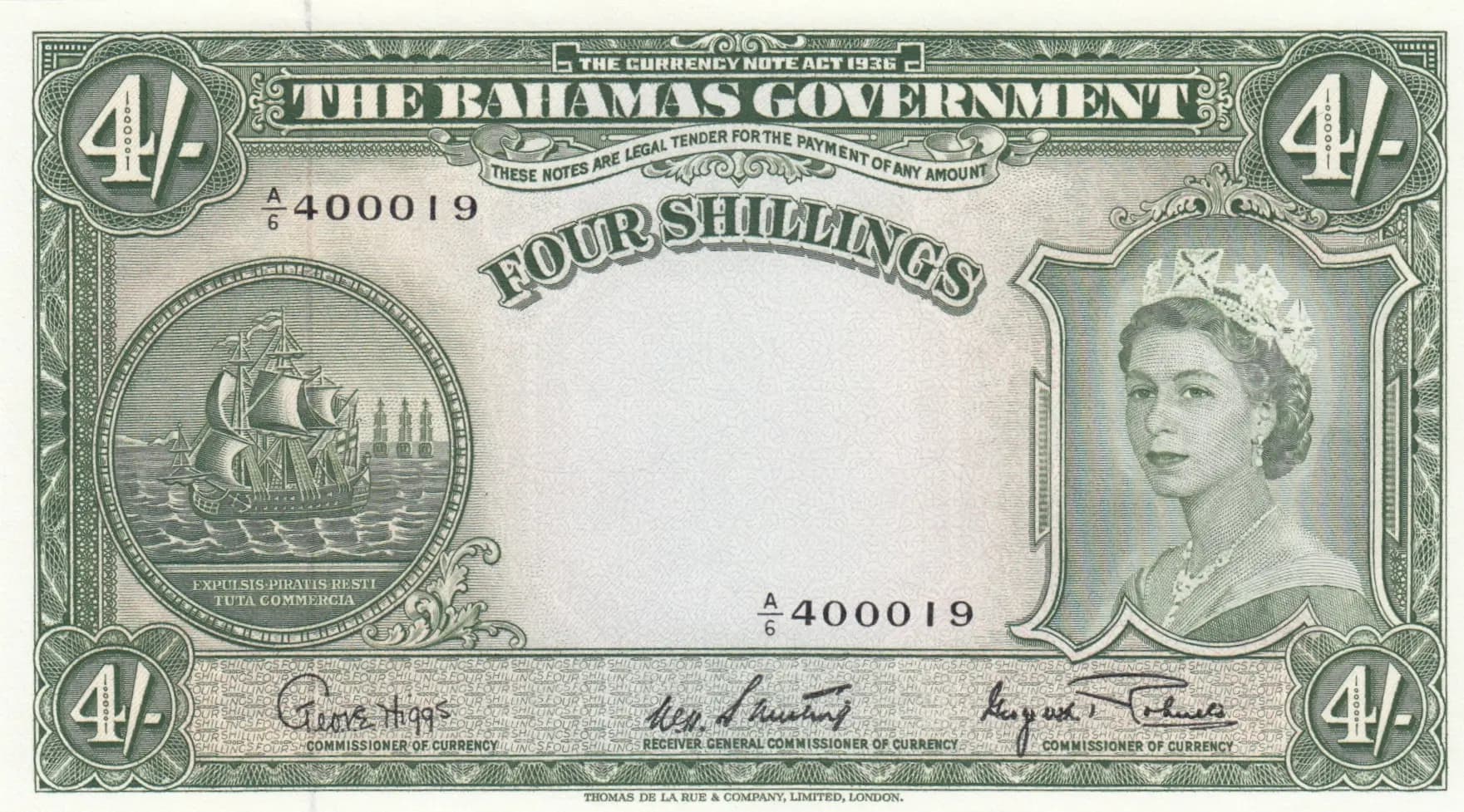 4 shillings 1953 from Bahamas, P-13d (1953) — image 1