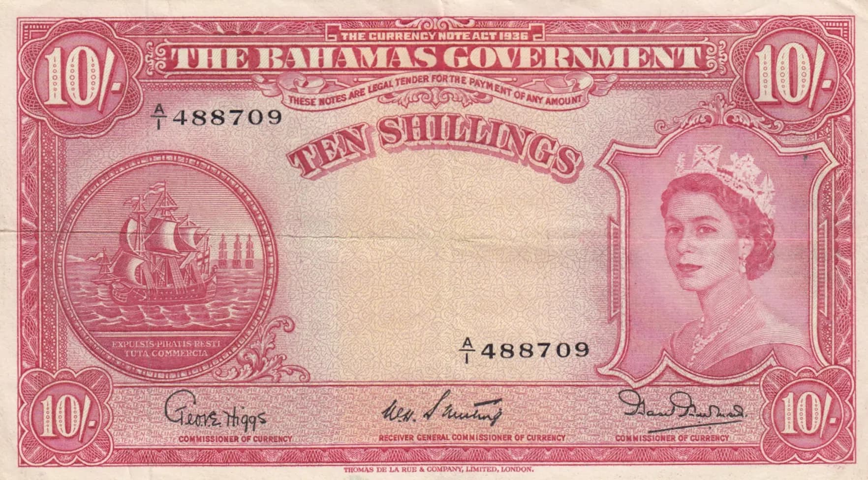 10 shillings 1953 from Bahamas, P-14b