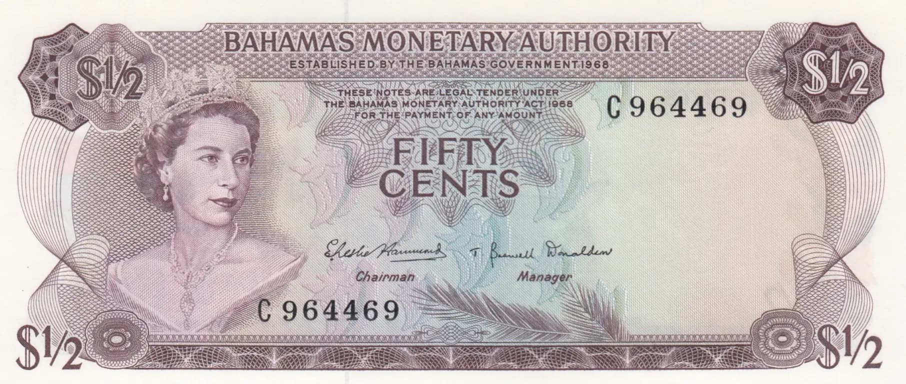 50 cents 1968 from Bahamas, P-26 (1968) — image 1