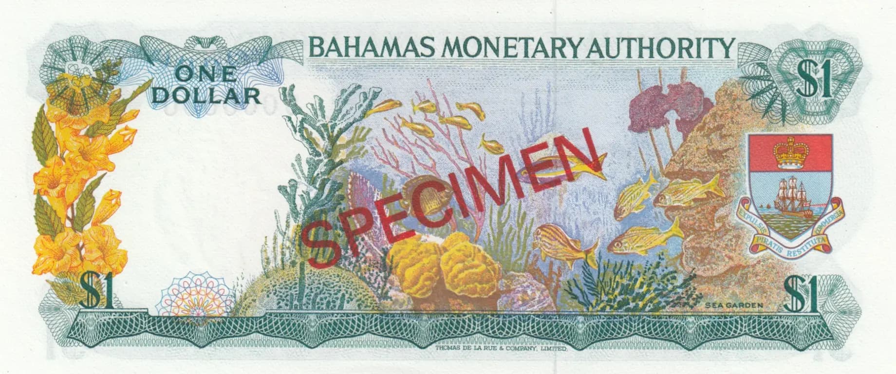 1 dollar 1968 specimen from Bahamas, P-27s (1968) — image 2