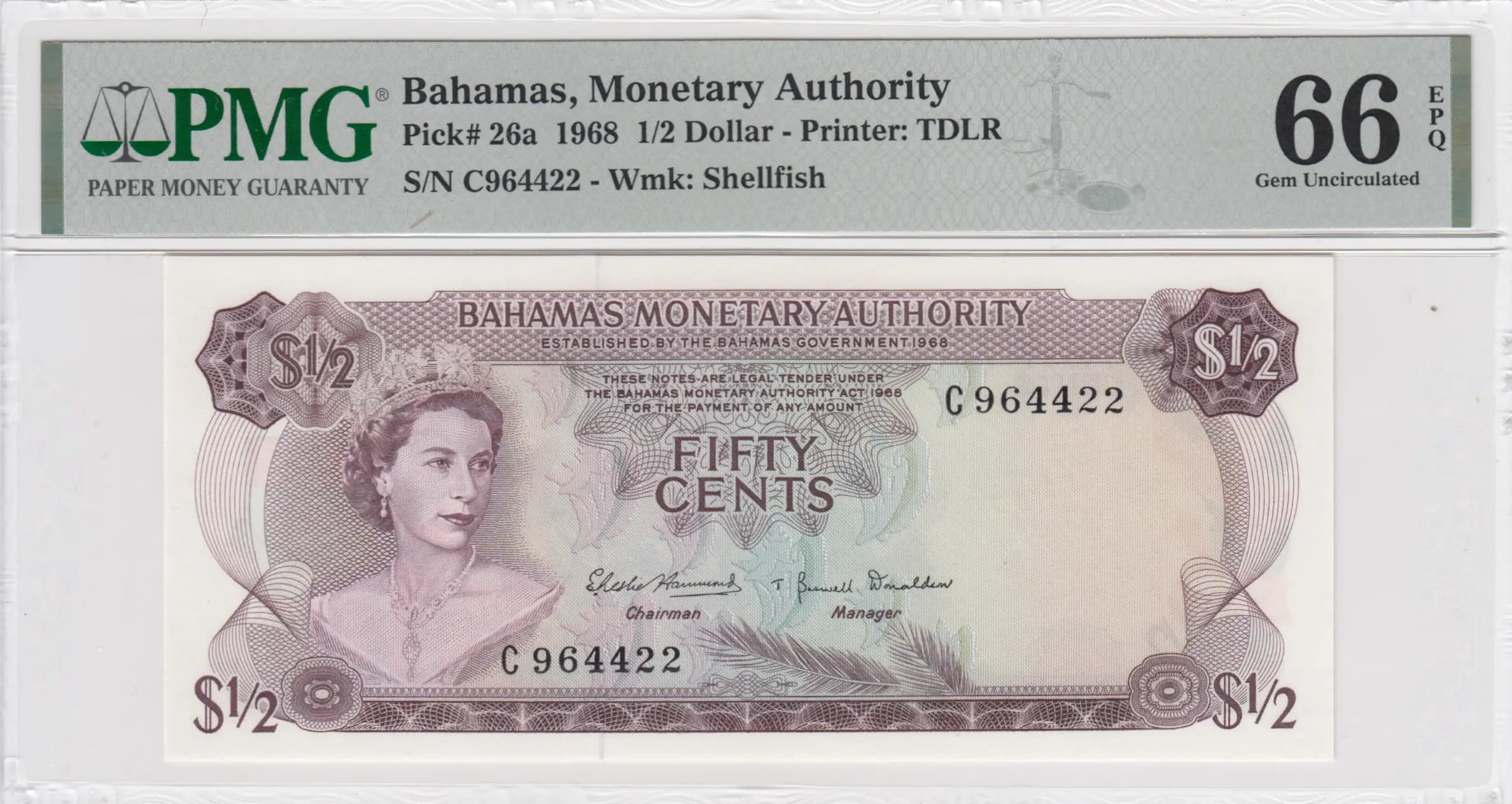 50 cents 1968 from Bahamas, P-26