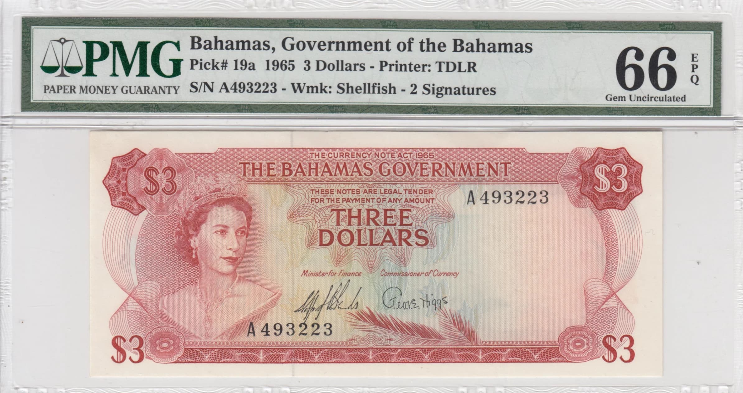 3 dollars 1965 from Bahamas, P-19a (1965) — image 1