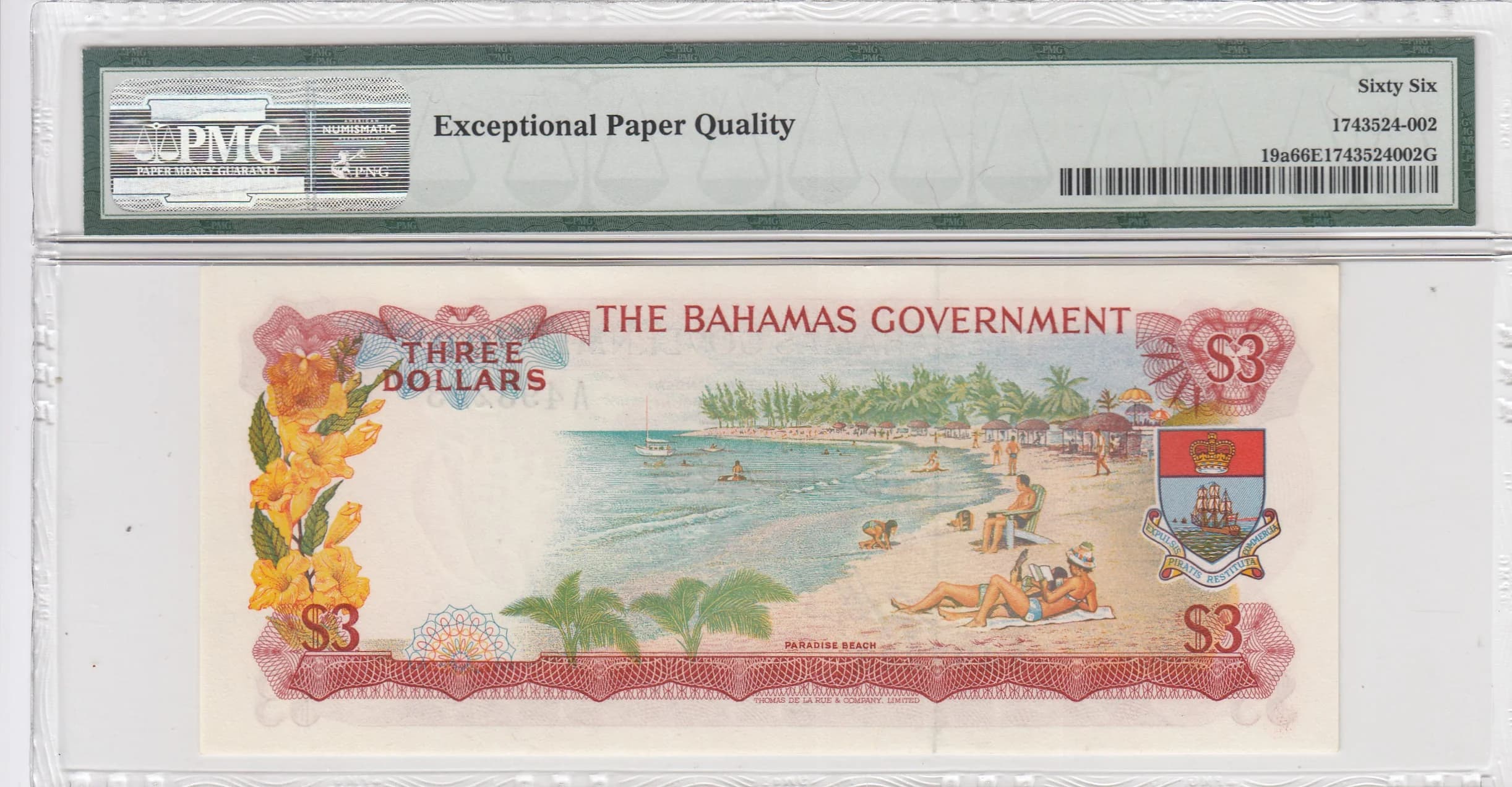 3 dollars 1965 from Bahamas, P-19a (1965) — image 2