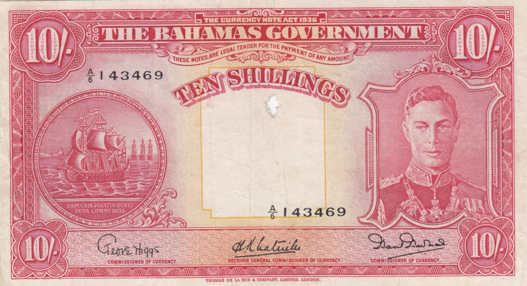 10 shillings 1936 from Bahamas, P-10d