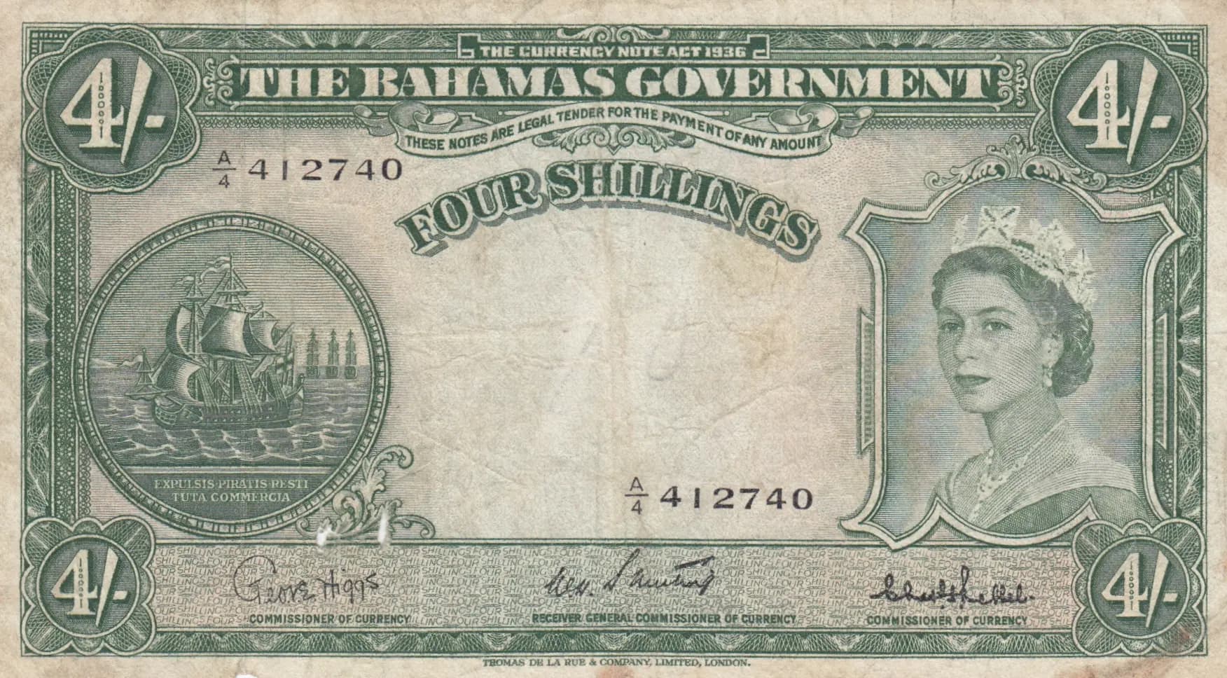4 shillings 1953 from Bahamas, P-13c
