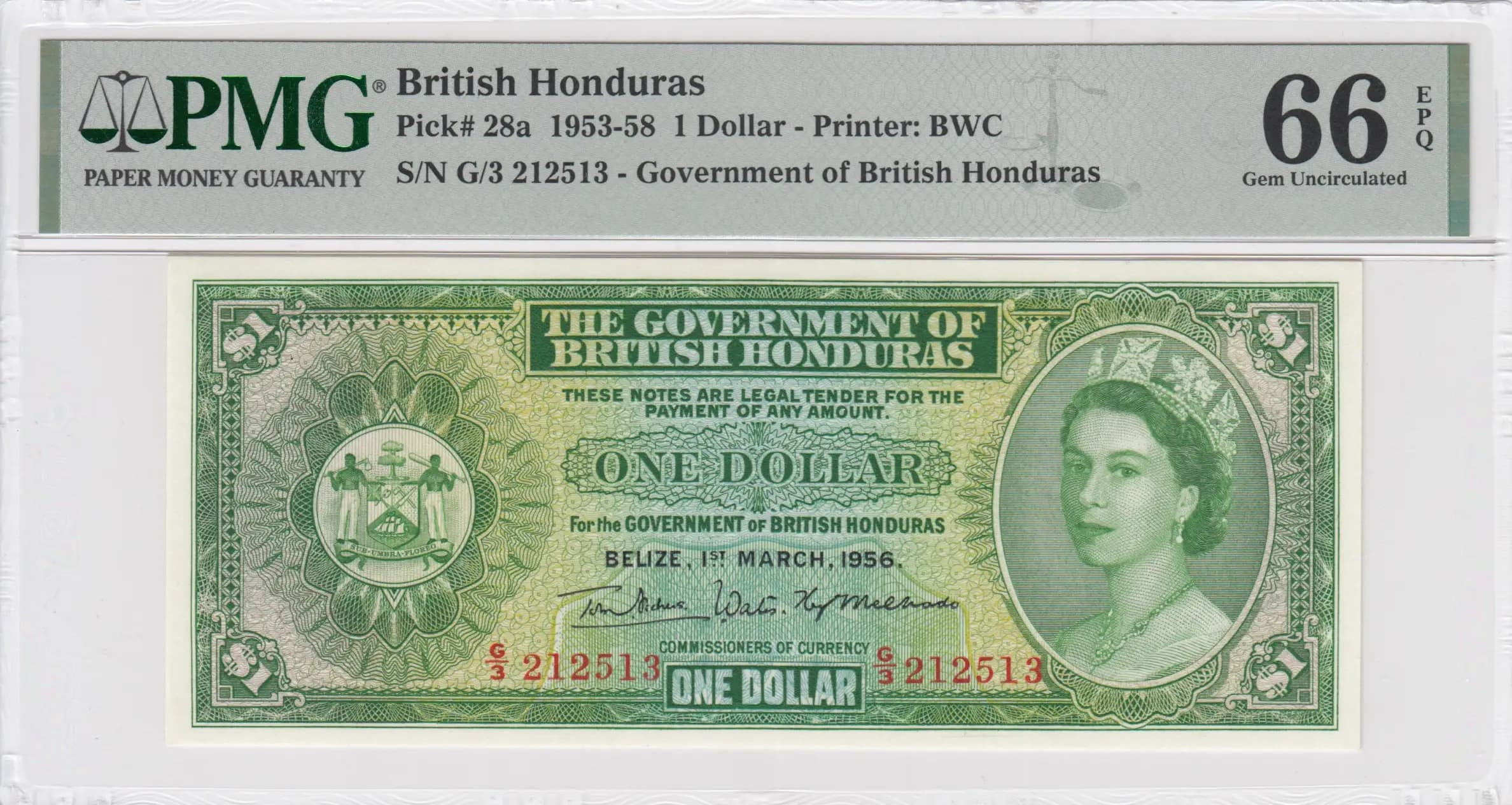 1 dollar 1956 from British Honduras, P-28a