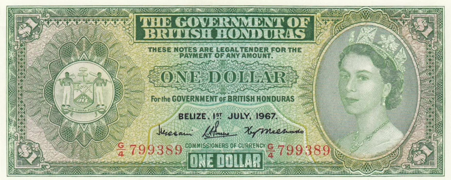 1 dollar 1967 from British Honduras, P-28b