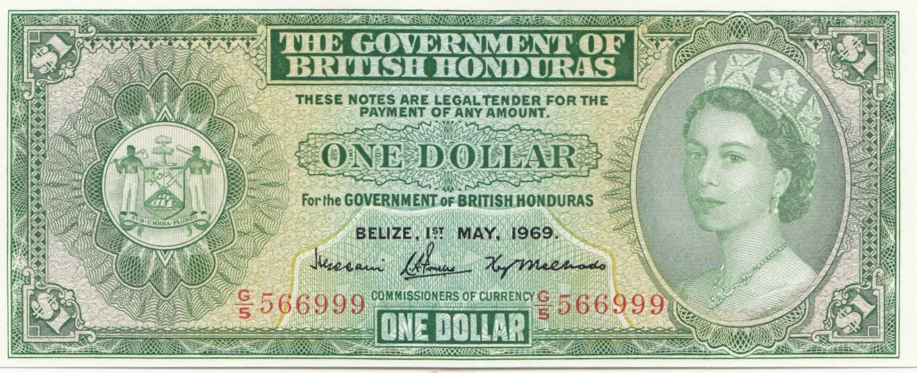1 dollar 1969 from British Honduras, P-28b