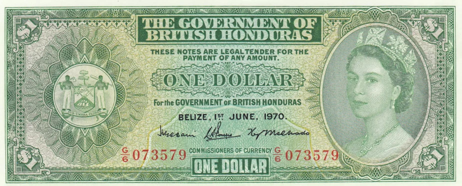 1 dollar 1970 from British Honduras, P-28c