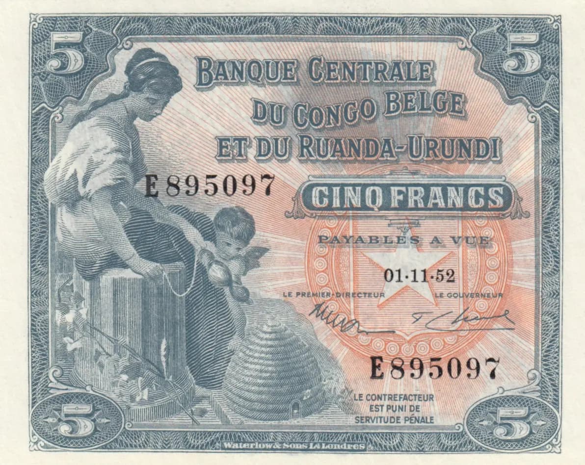 5 francs 1952 from Belgian Congo, P-13B