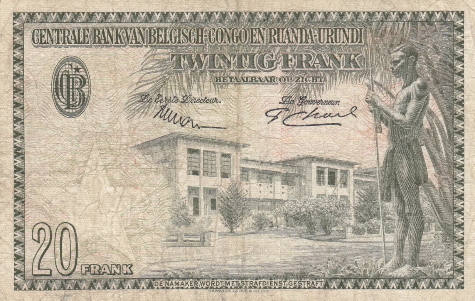 20 francs 1954 from Belgian Congo, P-26 (1954) — image 2