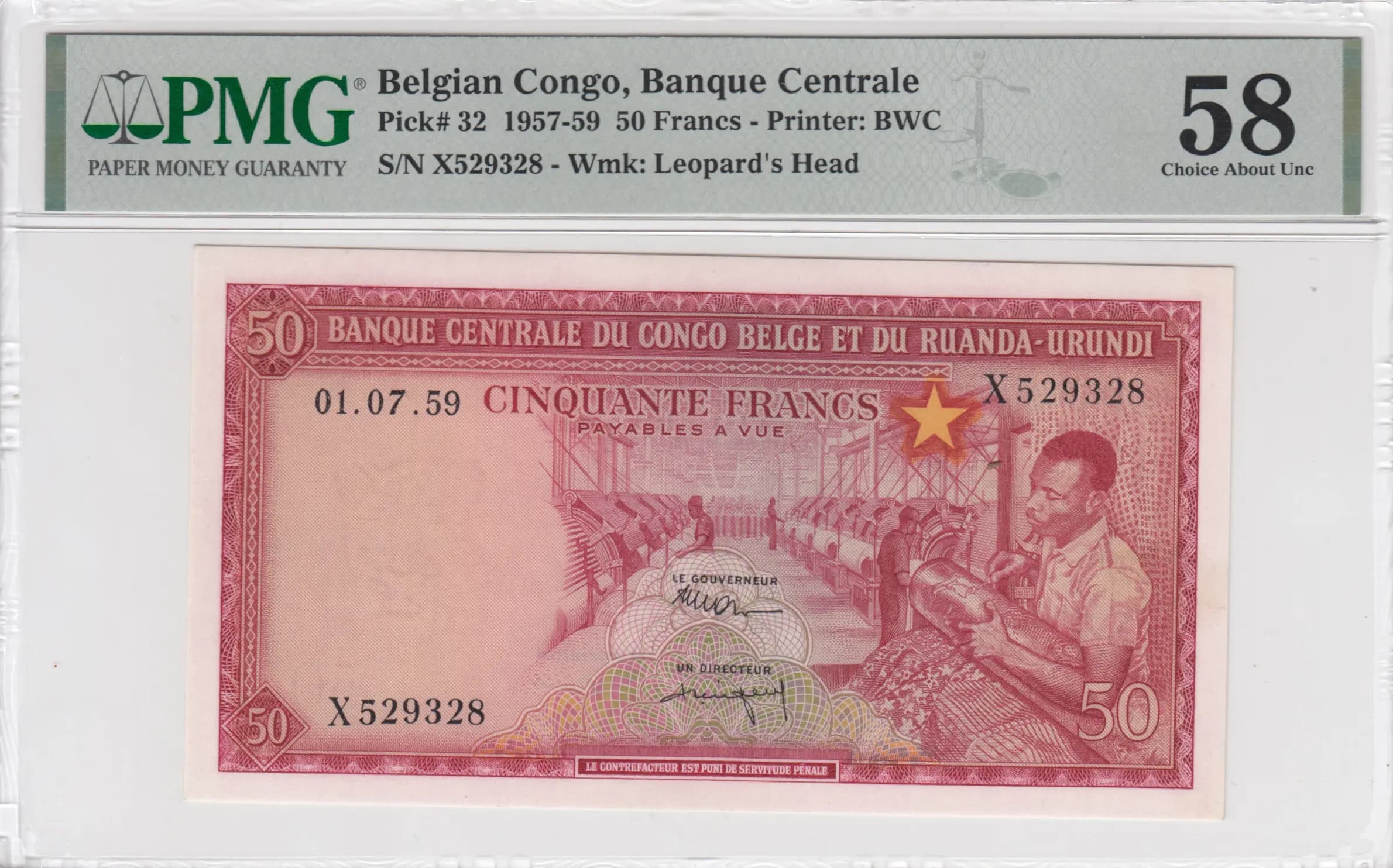 50 francs 1959 from Belgian Congo, P-32 (1959) — image 1