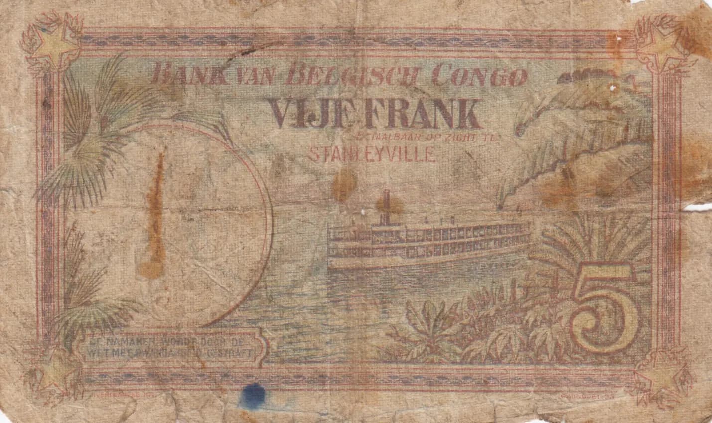5 francs 1924 from Belgian Congo, P-8d (1924) — image 2