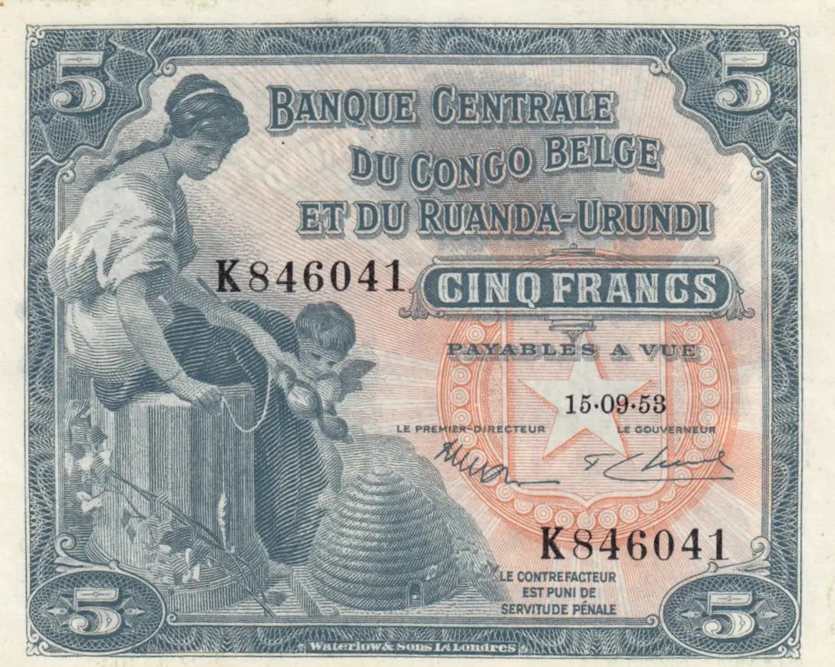5 francs 1953 from Belgian Congo, P-21 (1953) — image 1