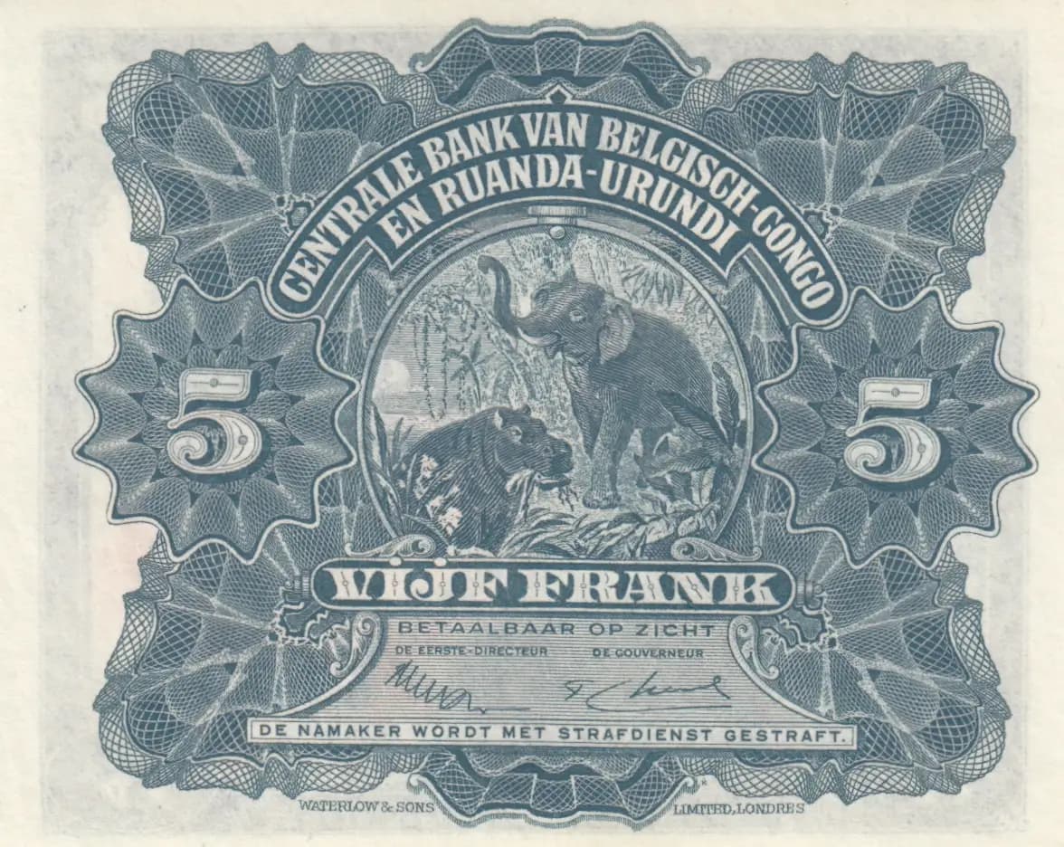 5 francs 1953 from Belgian Congo, P-21 (1953) — image 2