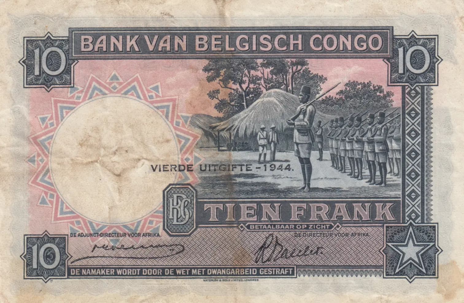 10 francs 1944 from Belgian Congo, P-14D (1944) — image 2
