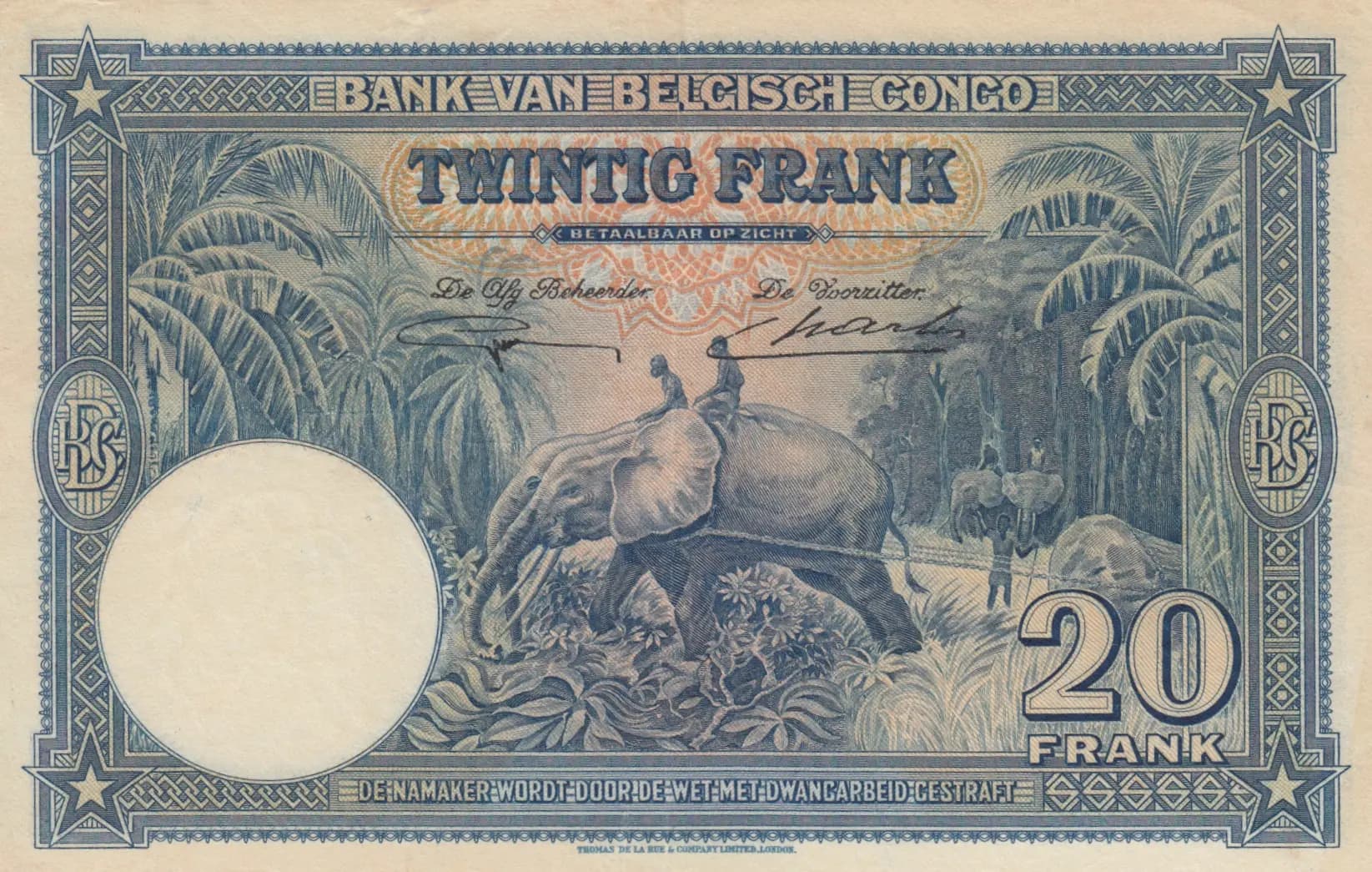 20 francs 1940 from Belgian Congo, P-15E (1940) — image 2