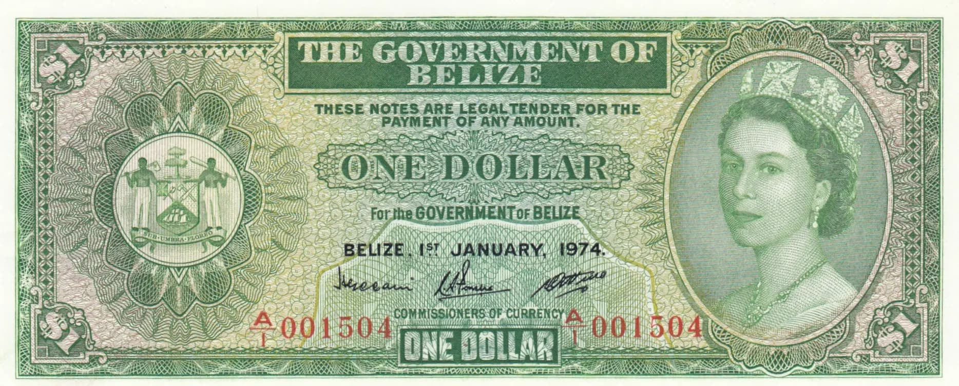 1 dollar 1974 from Belize, P-33a