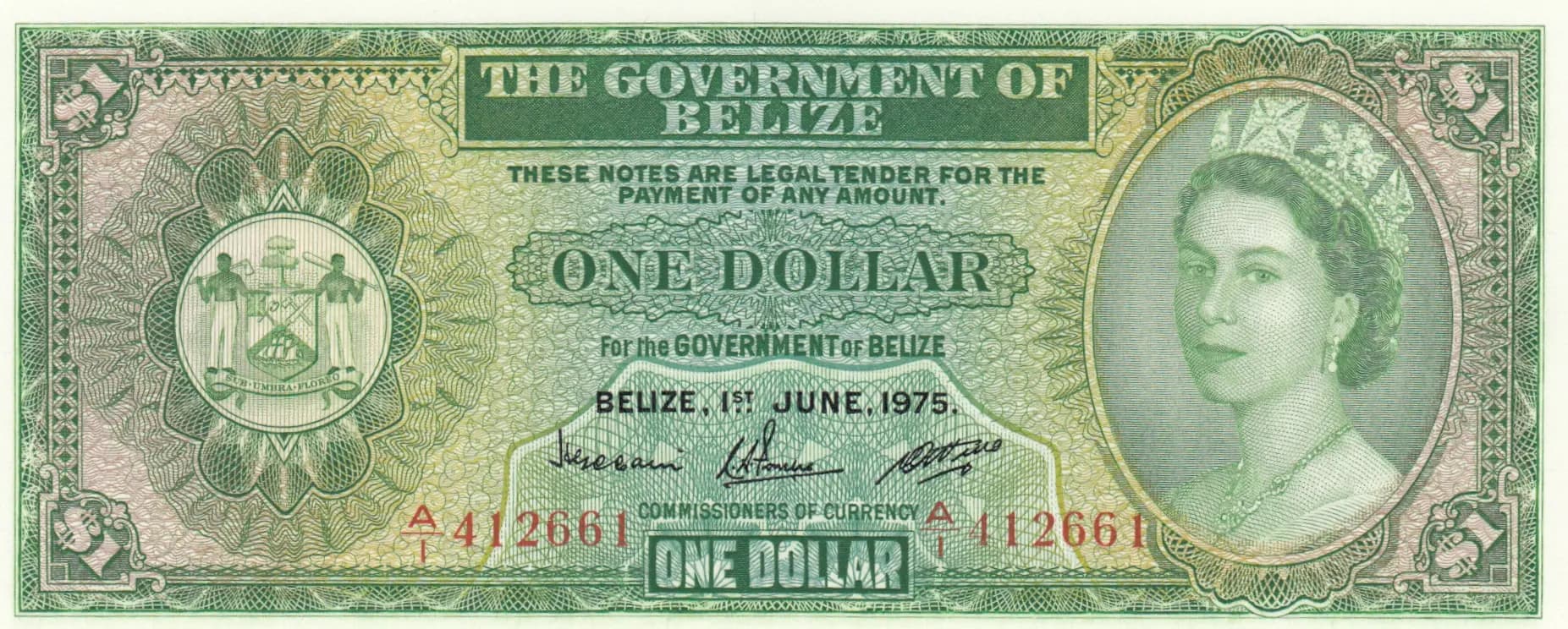 1 dollar 1975 from Belize, P-33b