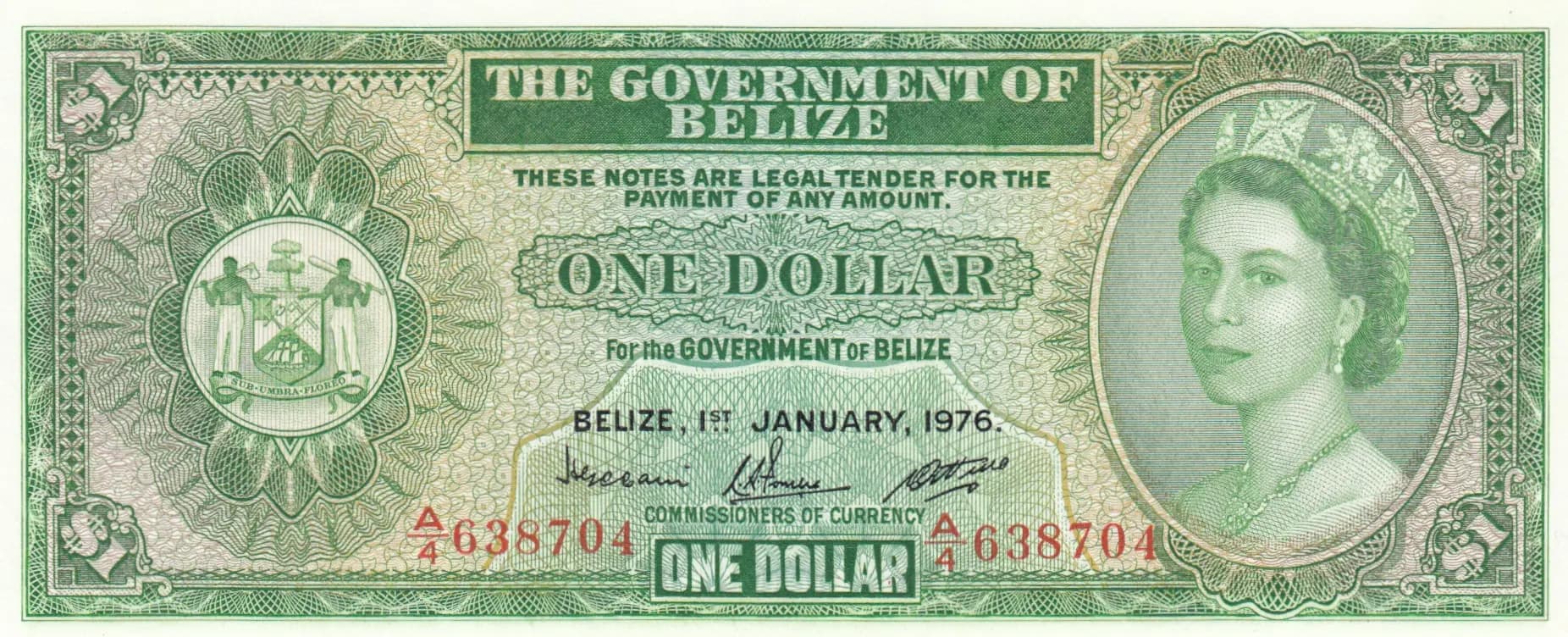 1 dollar 1976 from Belize, P-33c