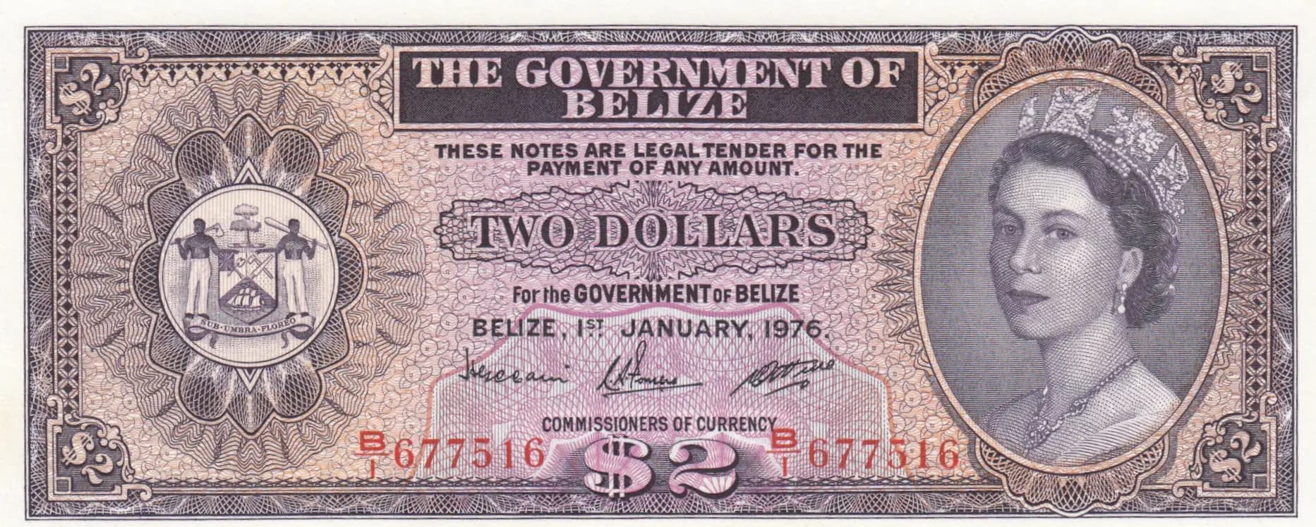 2 dollars 1976 from Belize, P-34c