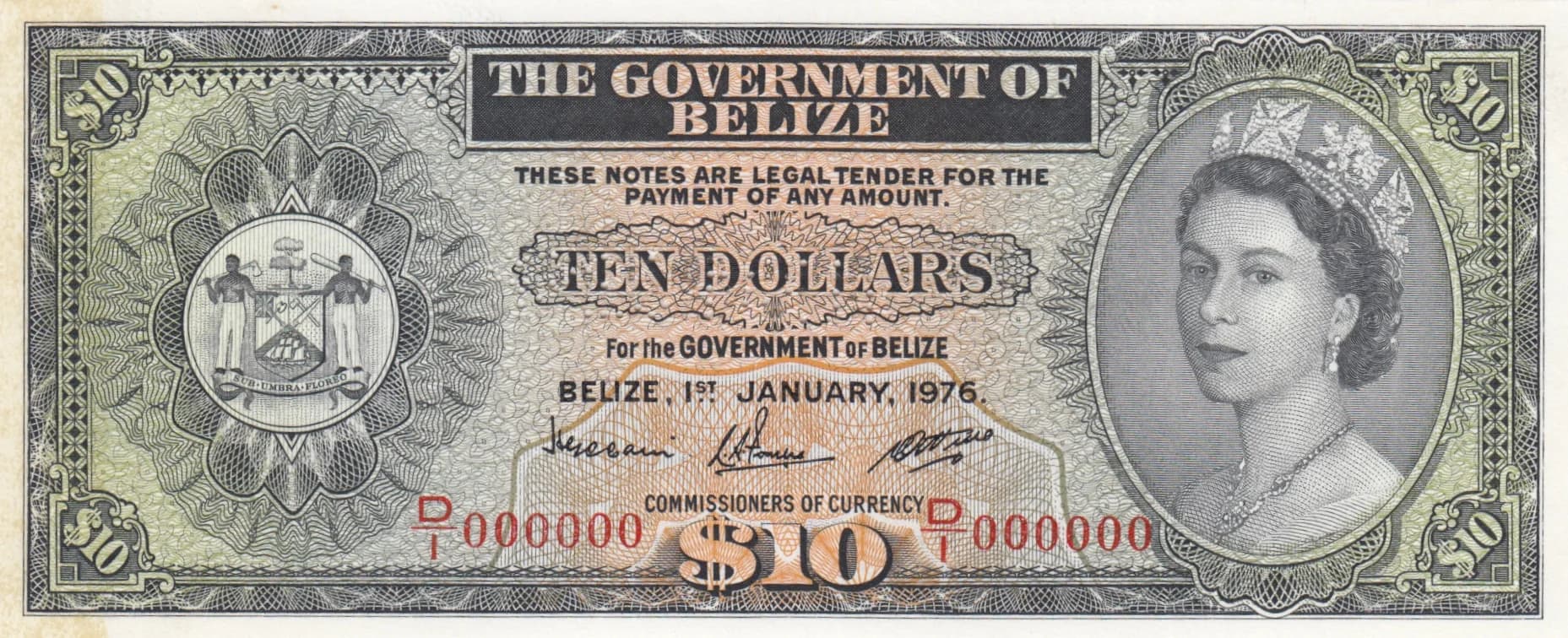 10 dollars 1976 specimen from Belize, P-36cs (1976) — image 1