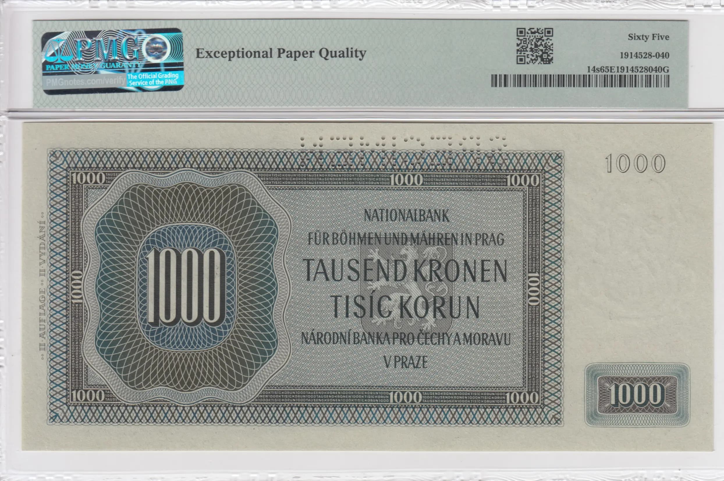 1000 korun 1942 specimen from Bohemia & Moravia, P-14s (1942) — image 2