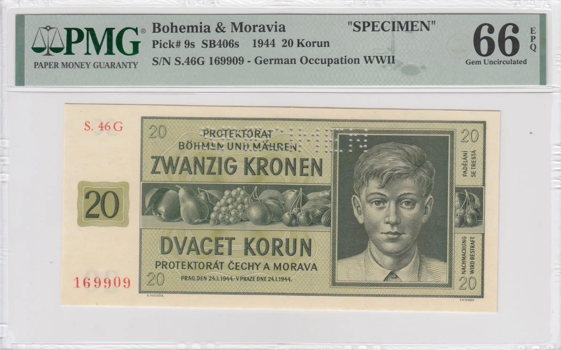 20 korun 1944 specimen from Bohemia & Moravia, P-9s (1944) — image 1