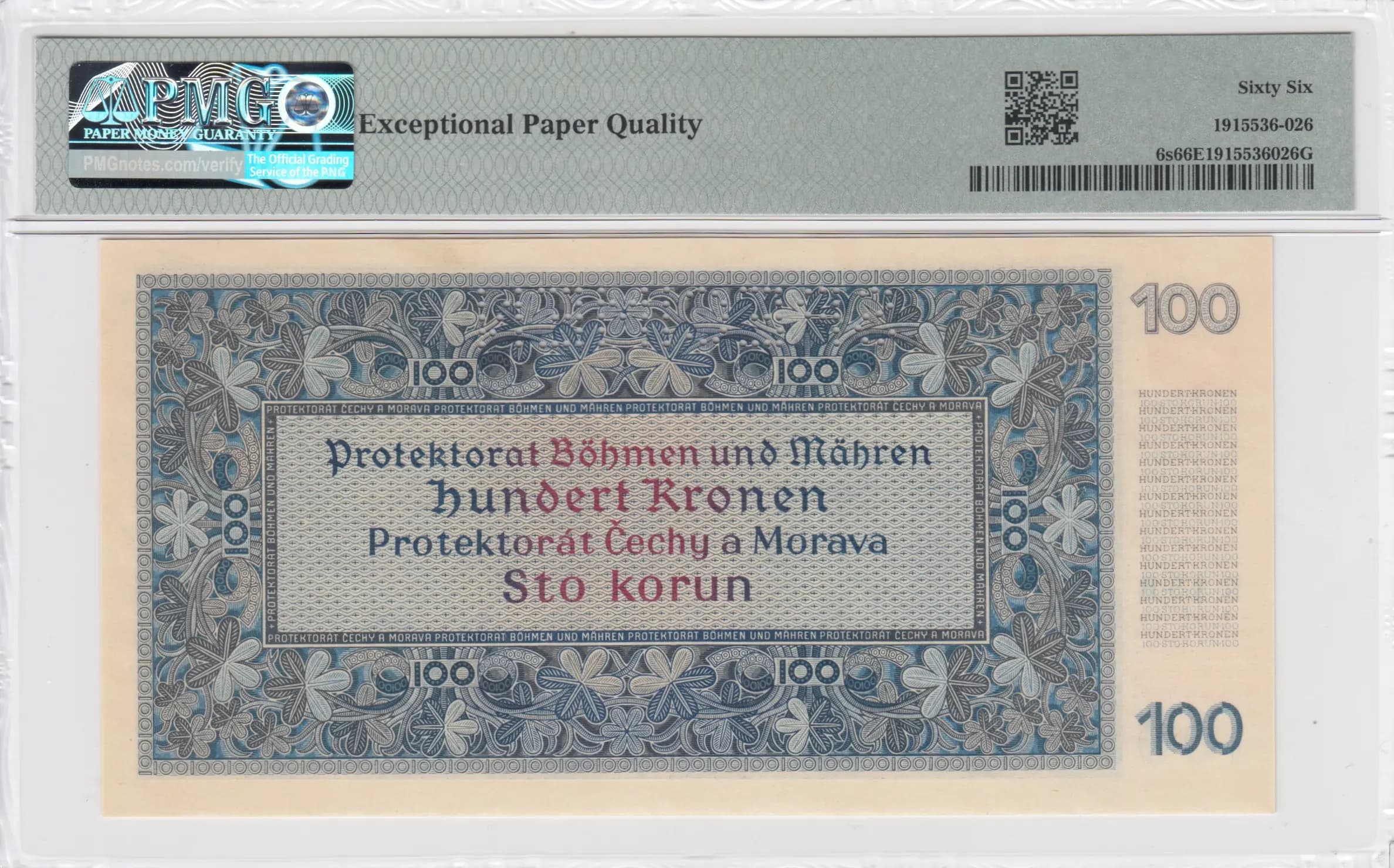 100 korun 1940 specimen from Bohemia & Moravia, P-6s (1940) — image 2