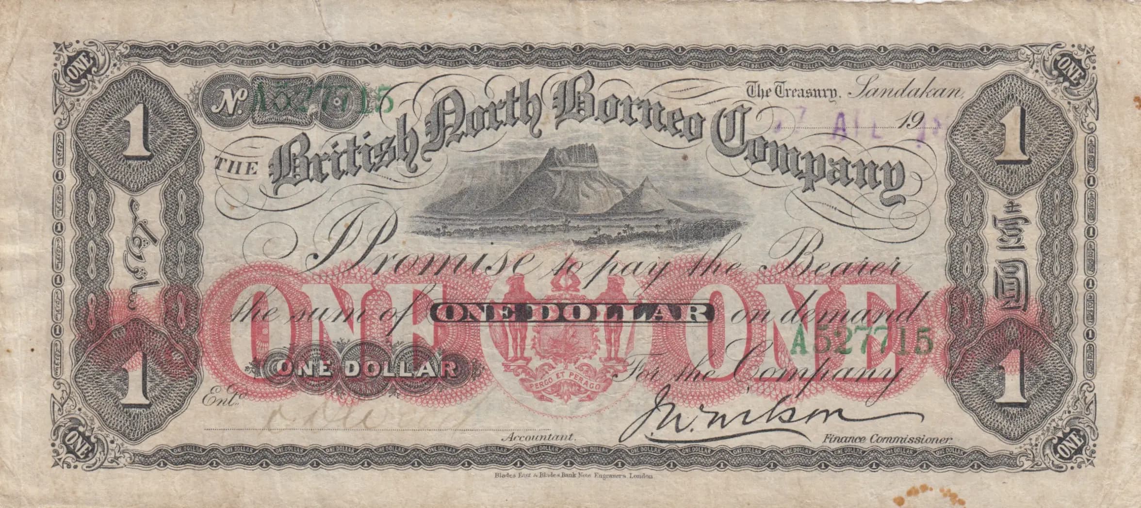 1 dollar 19xx from British North Borneo, P-3 () — image 1