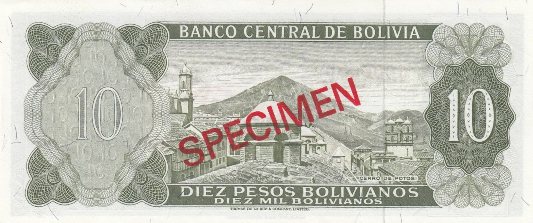 10 peso bolivanos 1962 from Bolivia, P-154s (1962) — image 2